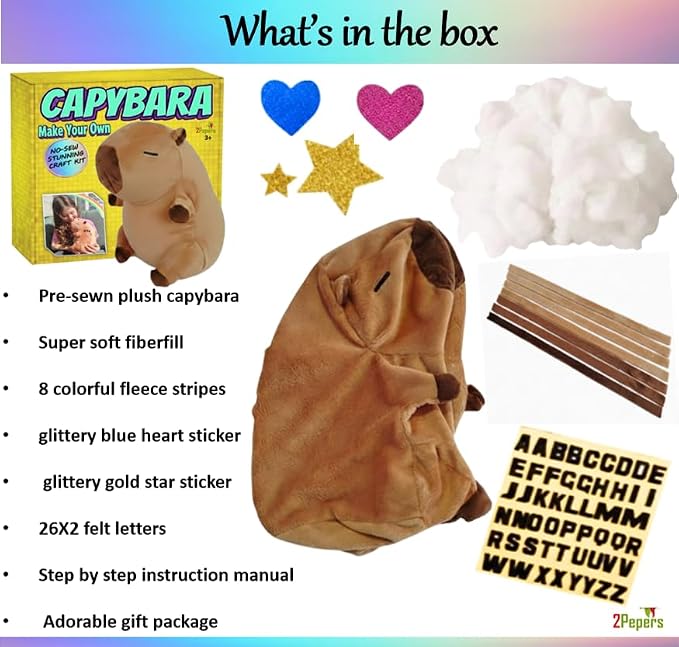 Make Your Own Capybara Toy, DIY Plushie Craft Kit, No-Sew Stuffed Animal Kit for Children, Puppy Birthday Gift for Kids Boys and Girls Ages 3 4 5 6 7 8, Arts Set STEAM Plush Pillow Creative Present