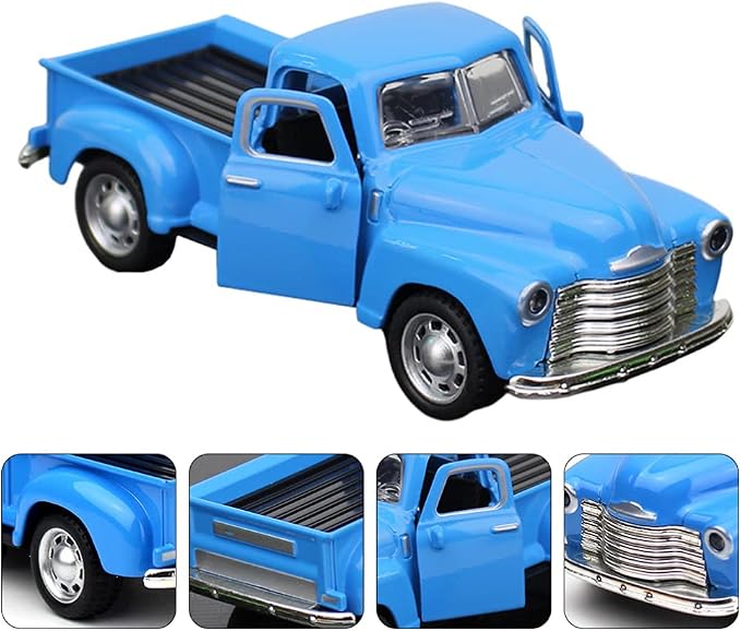 Classic Diecast Metal Pickup Truck Model, Vintage Blue Stepside Toy Vehicle Retro Alloy Car Figurine for Home Office Tabletop Decor Collectible for Kids and Adults
