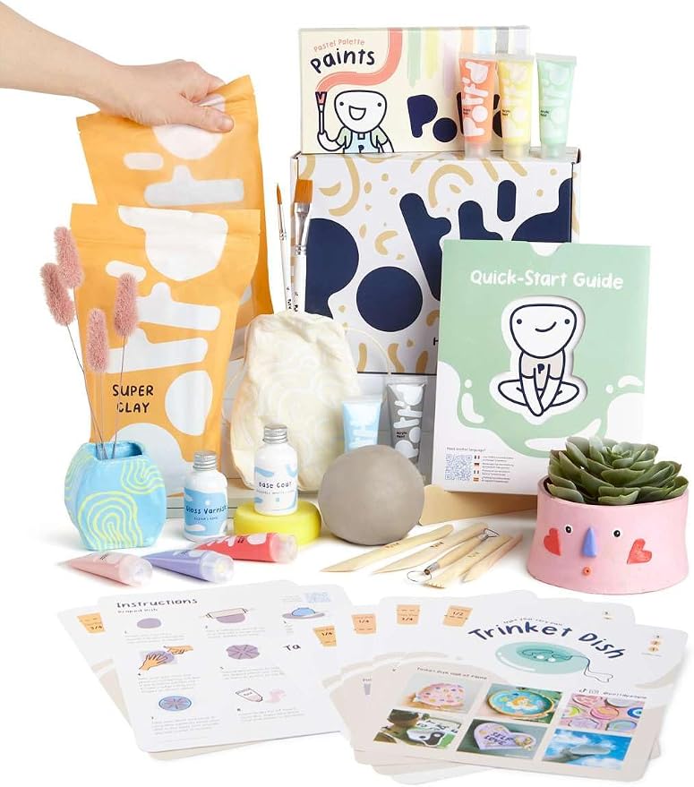 Pott'd Air Dry Clay for Adults. Beginners Home Pottery Kit for Adults. DIY Crafts Includes: Air-Dry Clay, Tools, Paints, Brushes, Sealant, Guides