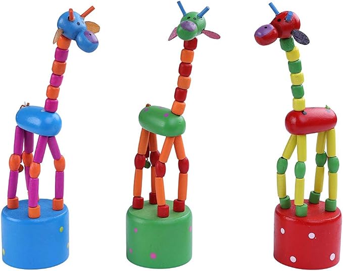 Finger Puppets, Wooden Cute Colorful Cartoon Puppets, Swing Dancing Body Collapsing Desktop Toys for Kids Toddlers (3 Giraffes)
