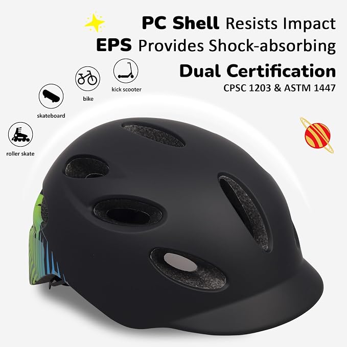 Kids/Youth Bike Helmet for Boys Girls and Teens, Adjustable and Multi-Sport for Bicycle, Kick Scooter, Skateboard, Roller/Inline Skate