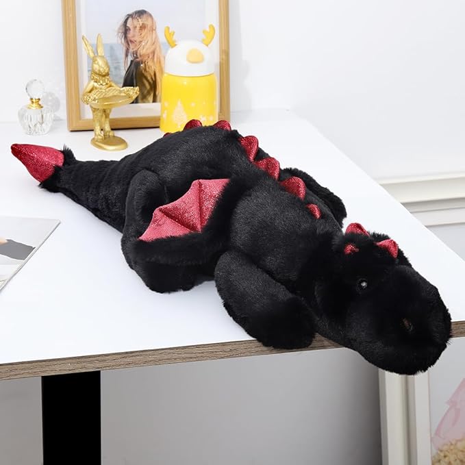 Giant Dragon Stuffed Animal 51.2" 8Lbs, Soft Weighted Stufffed Plush Toy, Black Dragon Plushy Pillowfort for Kids and Adults