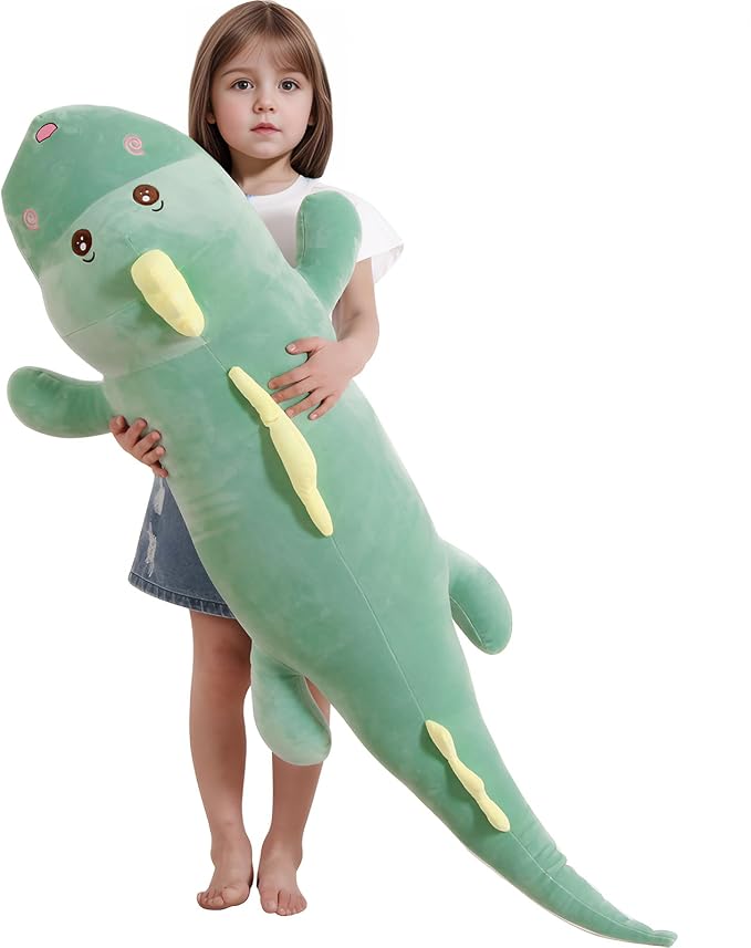 Tianmihou 40 Inch Giant Dinosaur Plush Pillow, Jumbo Green Dinosaur Stuffed Animal, Soft Long Dino Body Pillow for Kids Boys Girls, Huge Dinosaur Plushie Cuddle Toy, Birthday Gift for Children