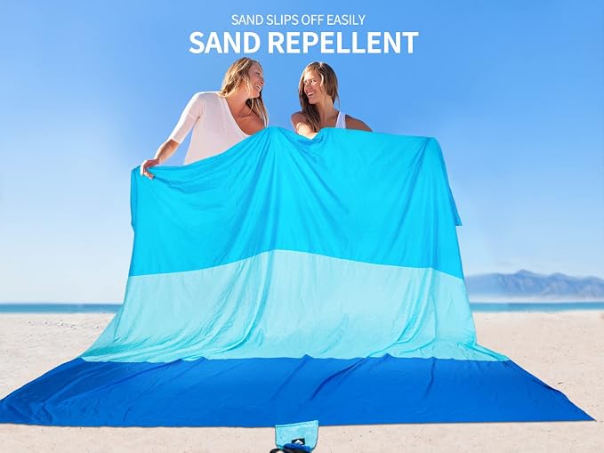 WIWIGO Beach Blanket Waterproof Sandproof Beach Mat 79" X 83"/10'x9'for 2-8 Adults Quick Drying Outdoor Picnic Mat Beach Accessories for Travel, Camping, Hiking