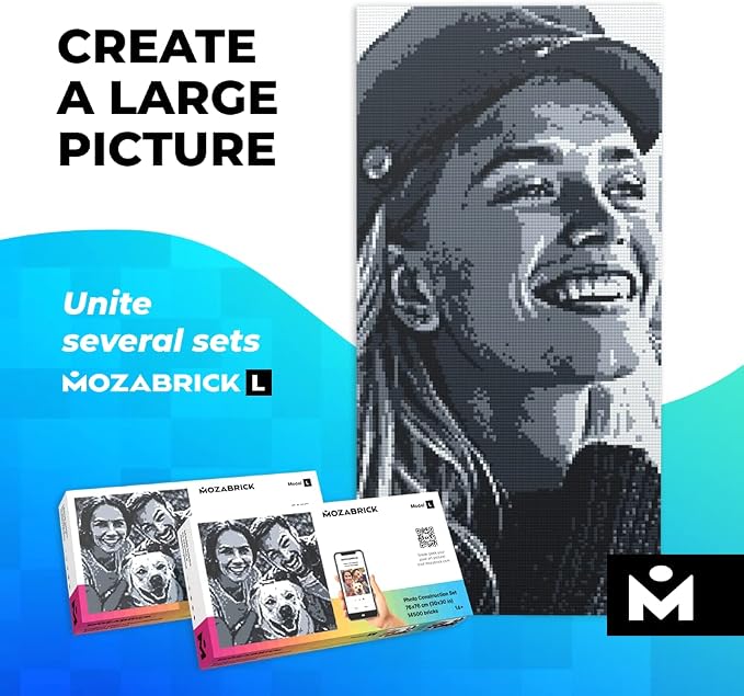 L Custom Photo Mosaic Building Set | DIY Craft Kit for Brick Wall Art Creation from Any Photo | Personalized Gift | Building Blocks Portrait Kit | Pixel Art Building Kit 30x30 in