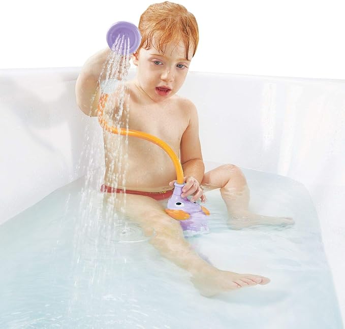 Yookidoo Baby Bath Shower Head - Elephant Water Pump and Trunk Spout Sprayer - One Handed Flow Control for Newborn Babies in Tub Or Sink (Purple)