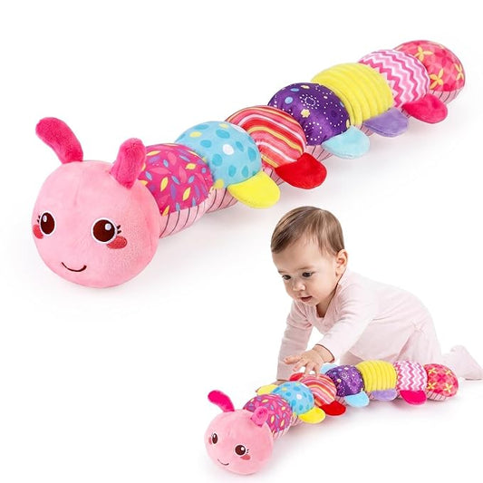 Baby Tummy Time Toy 0-6 Month Musical Stuffed Animal Plush Caterpillar Toy for Infant 6-12 Month Teething Sensory Toy with Crinkle Rattle for Babies 0-3-6 Month Newborn Toys for Boy Girl Birthday Gift