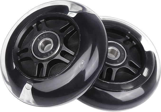 2-Pack Rear 80mm Colorful Flashing 3-Wheeled Kid Scooter Replacement Wheels for Kid Push Kick Scooter (Black)