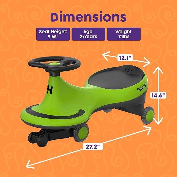 Hurtle Swing Ride On Car, Wiggle Car Toy for Kids, No Pedals, Batteries or Gears, Safe Toddler Ride On Toy with Twist & Go Motion, for Indoor & Outdoor Use, Suitable for Kids Above 2 Years, Green