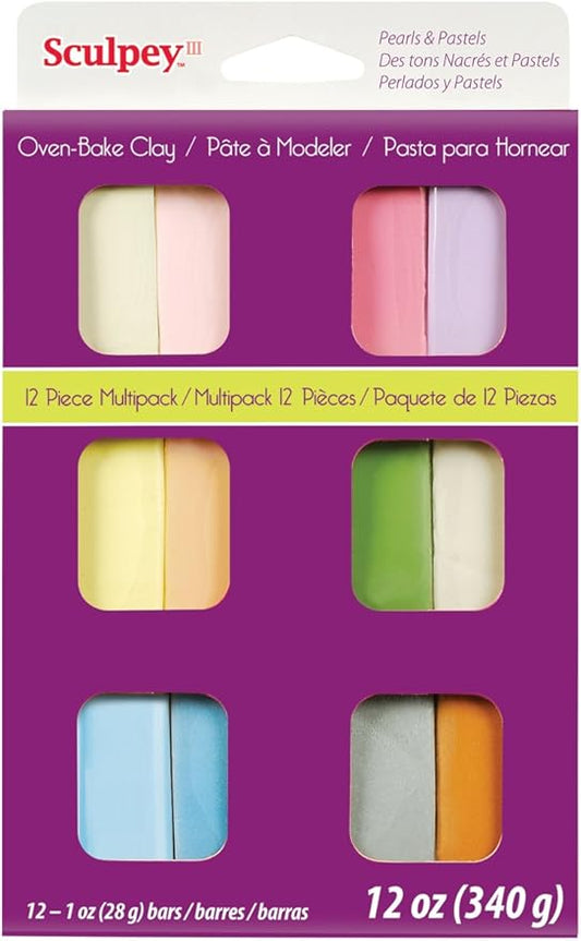 Sculpey III® 12 Pastel Colors of Polymer Oven-Bake Clay, Non Toxic 12 oz., Great for Modeling, Sculpting, Holiday, DIY & School Projects.Perfect for Kids & Beginners!