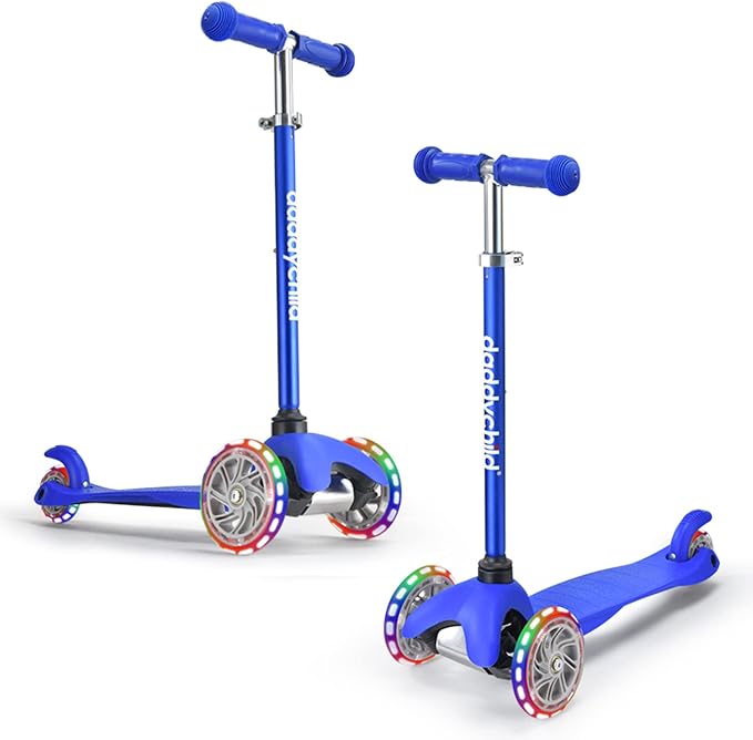 3-Wheel Kick Scooter for Kids Ages 3-8 Lean-to-Steer Toddler Scooter with Extra Wide Light Up Wheels, 4 Adjustable Heights, Foldable Scooters for Boys & Girls, Max Weight 110lbs