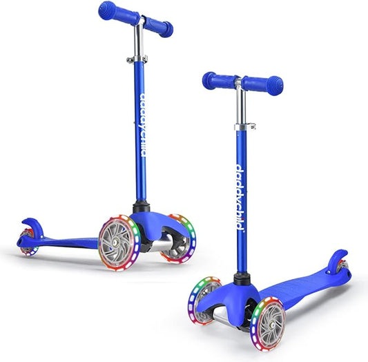 3-Wheel Kick Scooter for Kids Ages 3-8 Lean-to-Steer Toddler Scooter with Extra Wide Light Up Wheels, 4 Adjustable Heights, Foldable Scooters for Boys & Girls, Max Weight 110lbs