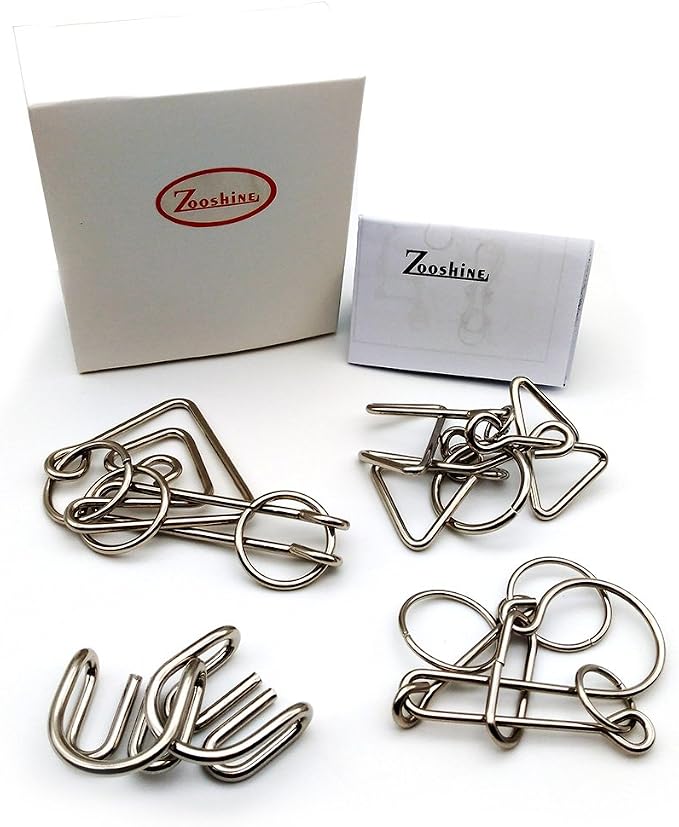 Zooshine 4 Sets Advanced Metal Brain Puzzles Teasers Higher Level Challenge for Party Games, Office Toys, Family Games for Kids Adults