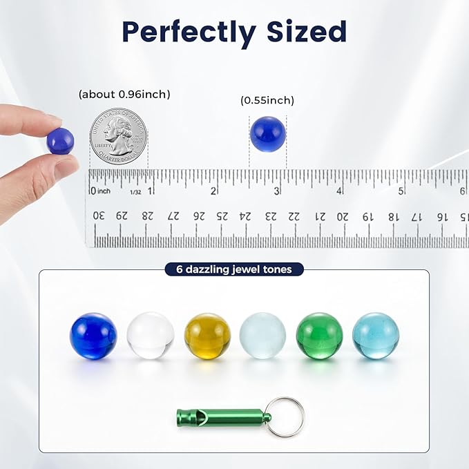 POPLAY 50 PCS Beautiful Player Marbles Bulk for Marble Games,Multiple Colors(1 Whistle for Free)