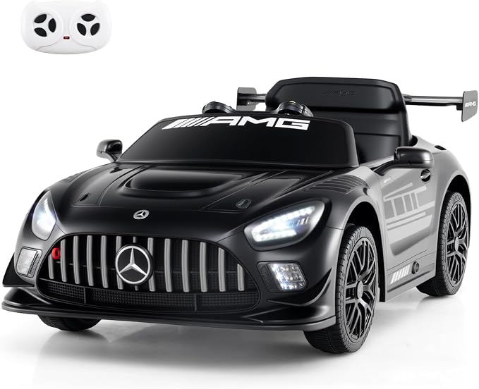 Costzon Ride on Car, 12V Licensed Mercedes-AMG GT3 Kids Car with Remote Control, 3 Speeds, LED Lights, Music, Wireless, Transport Wheels & Soft Start, Electric Vehicle for Toddlers Aged 3+ (Black)