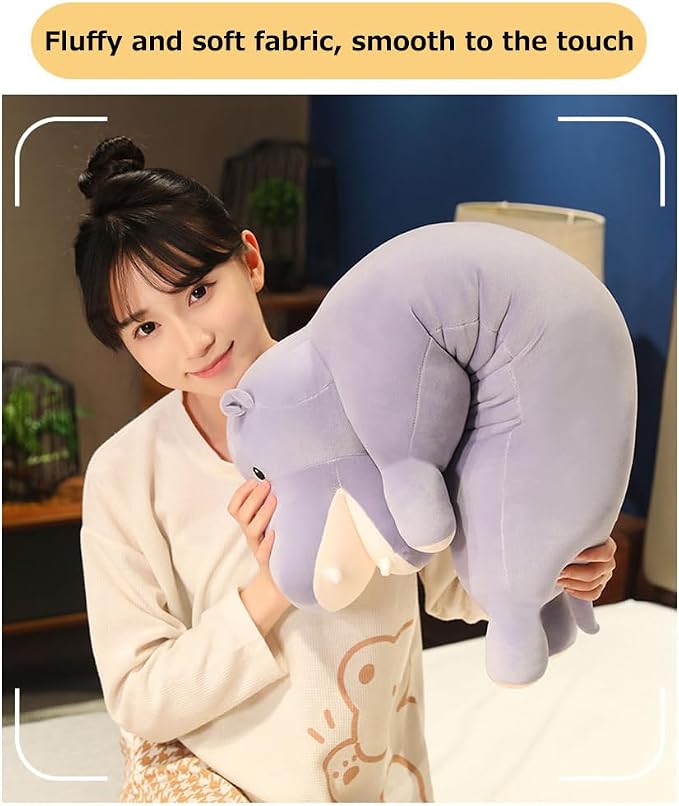 Long Hippo Stuffed Animal Body Pillow Hippo Plush Throw Pillow Toy Soft Weighted Hippos Plush Stuffed Gift for Kids Grilfriend