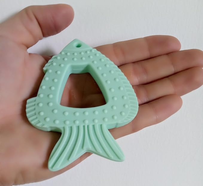 Baby Teether 3 M+,Sensory Chew Toys for Kids,Funny Fish Teething Toy | Food Grade Silicone BPA-Free,Durable,Green,1 pack