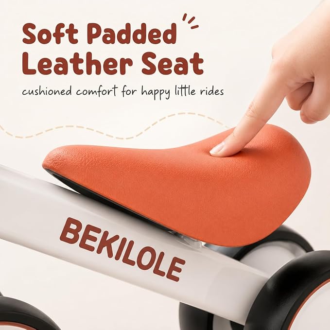 BEKILOLE Baby Balance Bike for 1 Year Old Boys Girls, 12-24 Month Toddler Balance Bike, No-Pedal 4 Silent Wheels, Ride-On Toys for 1 Year Old, 1st Birthday Boy Gifts, White Brown