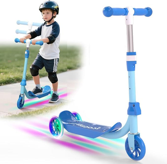 Kids Scooter Ages 3-7, 3 Wheel Scooter with LED Light Up Wheels, Safer Steering & Adjustable Handlebar, Wide Anti-Slip Deck, Heavy Duty Metal Kick Scooter for Boys Girls Toy Gift, Up to 110 lbs