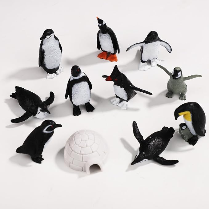 11pcs Mini Penguin Figurines, Realistic Plastic Penguin Figures Arctic Miniature Penguin Figurines Penguin Cake Topper Mini Penguin Toys Tiny Animals for Party Supplies Gifts for Kids