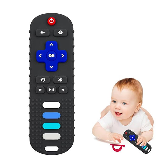 ROBBEAR 1 Pack Baby Teething Toys, Food Grade Silicone Teethers for Babies 3-6 Month, 6-18 Months, TV Remote Control Shaped Teething Toy, Chew Toys for Boys and Girls Teether Toys, Freezer BPA Free