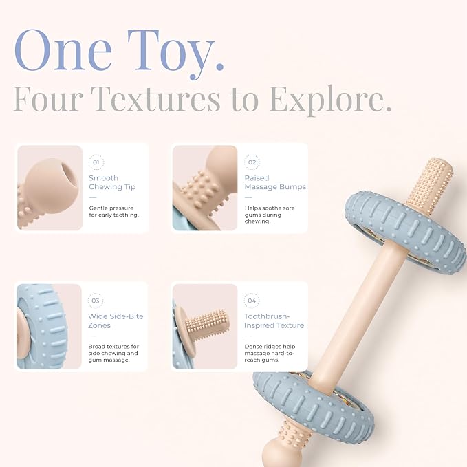 2 Pack Baby Teething Toys for 3-6 Months, Dumbbell Teether for Babies 6-12 Months, Silicone Baby Teether Toys with Textured Chew Surfaces, Rattle Baby Chew Toy for Infants (Blue & Pink)