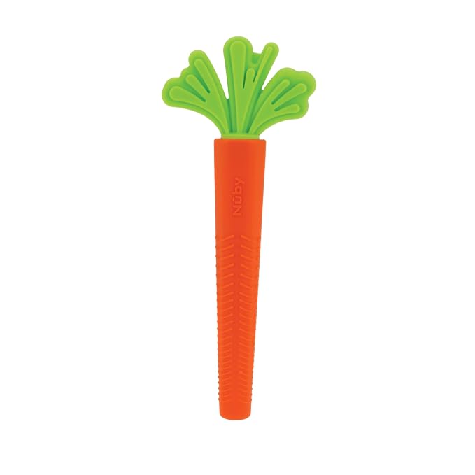 Nuby Silicone Carrot Tube Teether - Baby Teething Toy - Massaging Bristles for Sore Gums - 3+ Months - Easter Basket Stuffer