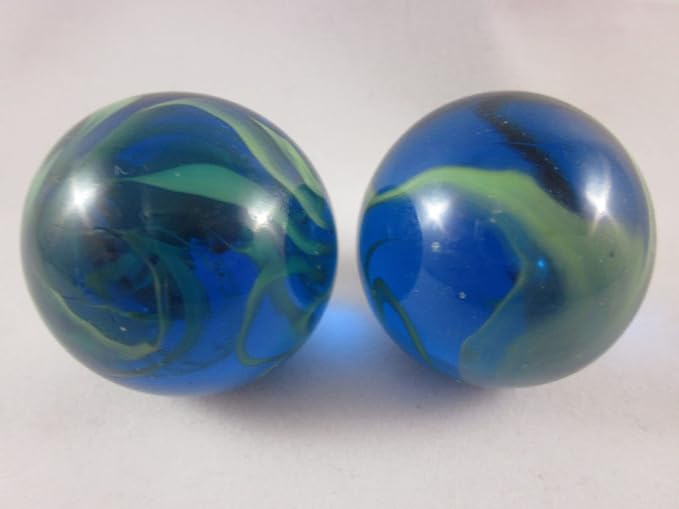 Set of 2 SEA Turtle 35mm Boulder Translucent Blue/Green Swirl Large Shooter Solid Glass Marbles Aquarium Decor Glass Filler