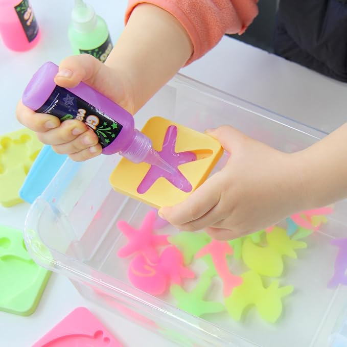 MINISENTIALS Magic Water Elf Toy Kit - Glow in The Dark Aqua Gel 6 Colors with 6 Molds - Magic Squishy Maker Water Fairies Birthday Party Favors DIY STEM Toy for 3-8 Years Old Kids
