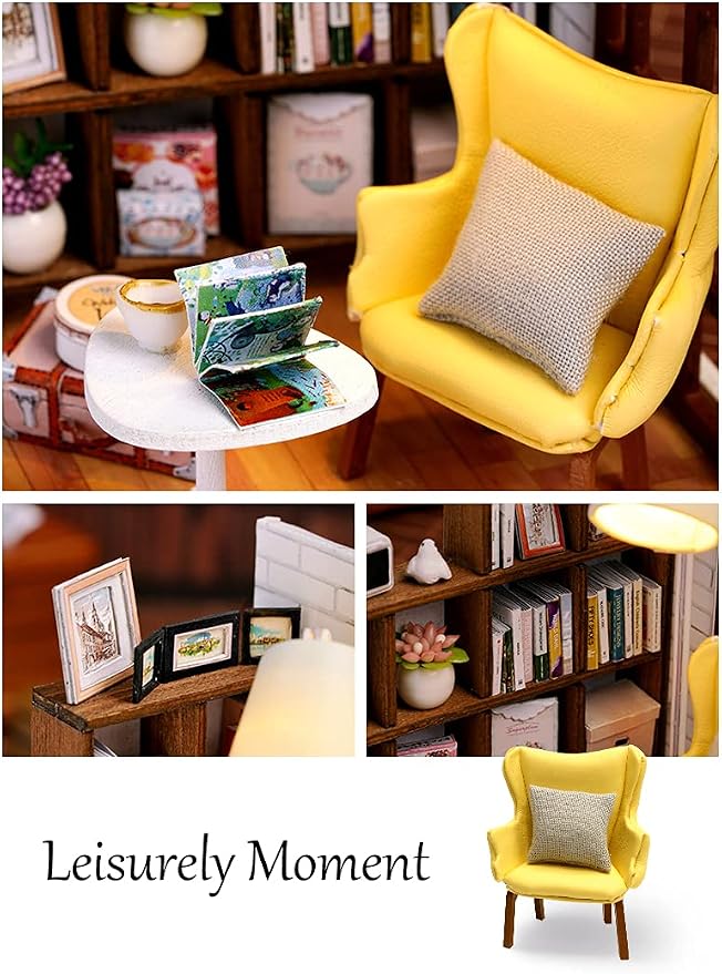 Kisoy Dollhouse Miniature with Furniture Kit, DIY 3D Wooden DIY House Kit with Dust Cover,Handmade Tiny House Toys for Teens Adults Gift(Leisurely Moment)