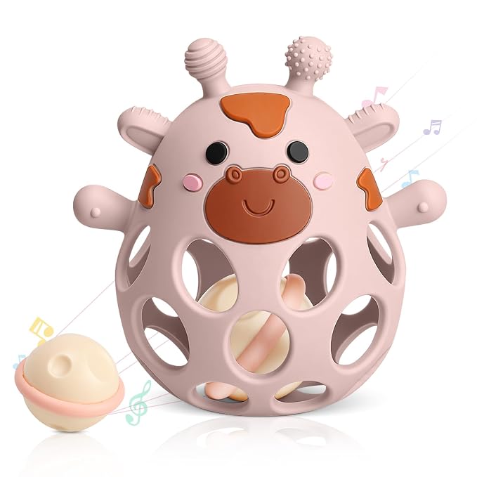 Baby Teething Toys 3-6 6-12 Months, Teether Toy with Rattle 0-6 Months, Newborn Silicone Teether Chew Toys for Infants 3 6 9 12 18 Months, Easy-Grip Hole, Baby Shower Gifts for Boys Girls