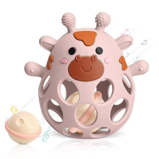 Baby Teething Toys 3-6 6-12 Months, Teether Toy with Rattle 0-6 Months, Newborn Silicone Teether Chew Toys for Infants 3 6 9 12 18 Months, Easy-Grip Hole, Baby Shower Gifts for Boys Girls