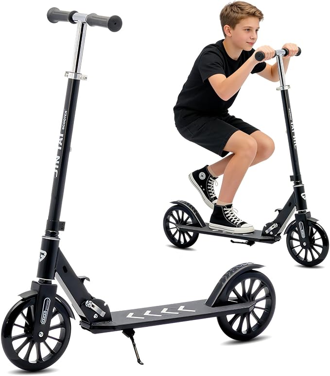 Kick Scooter for Ages 6+,Kid, Teens & Adults, Foldable, Lightweight 8IN Big Wheel Scooters -Max Load 260 LBS, Height Adjustable, Bearing ABEC9
