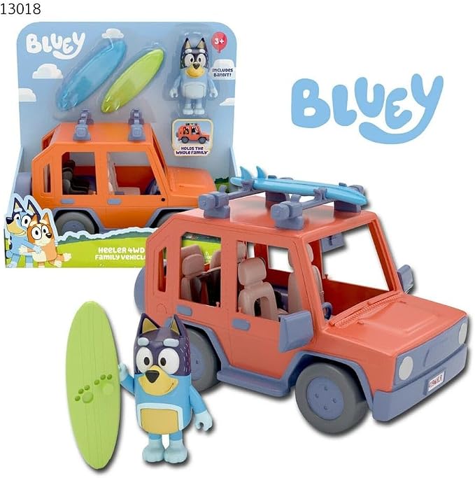 Bluey, 4WD Family Vehicle, with 1 Figure and 2 Surfboards | Customizable Car - Adventure Time | for Ages 3+, Multicolor, 13018
