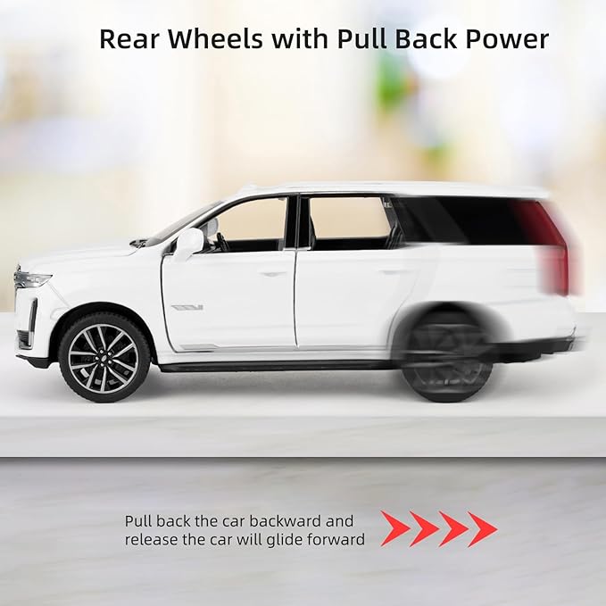 1:32 Scale Car Model Compatible for Collectible Escalade SUV Diecast Toy Vehicle, Zinc Alloy Pull Back Toy Car with Sound and Light for Adult Boys Girls 3 4 5 6 7 8 (White)