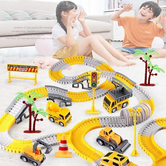 234 Pcs Engineering Rail Car,Construction Race Tracks for Kids Toys, 2 Electric Toy Cars,3 Construction Cars, DIY Collage Flexible Track Toys Set, Kids Gifts for 3-8 Year Old Boys and Girls Toy