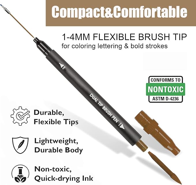 24 Color Skin Tone Double Tip Brush Pens Art Markers,Colored Artist Fine Brush Pen Coloring Markers for Adult Drawing Art Craft Kit