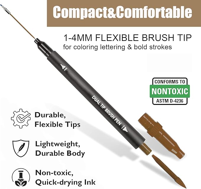 48 Color Skin Tone Double Tip Brush Pens Art Markers,Colored Artist Fine Brush Pen Coloring Markers for Adult Drawing Art Craft Kit