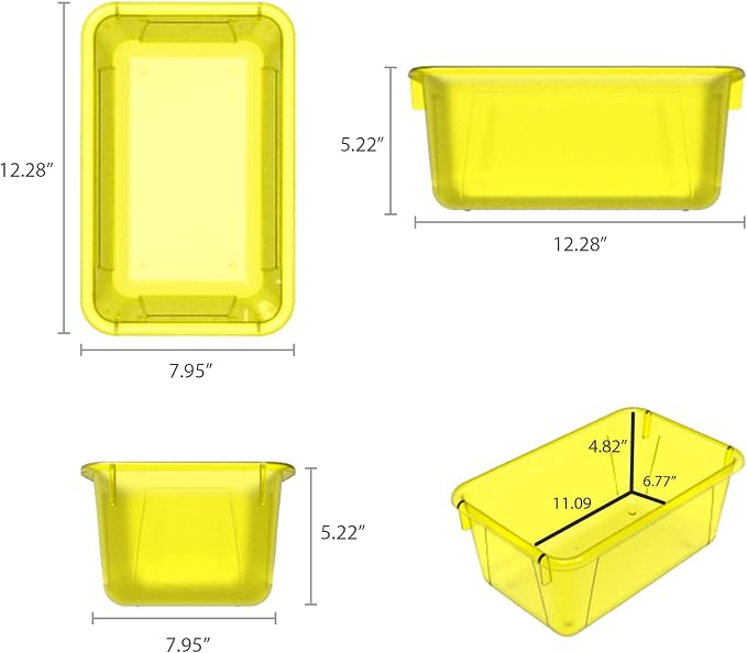 Storex Small Cubby Bins – Plastic Storage Containers for Classroom with Non-Snap Lid, 12.2 x 7.8 x 5.1 inches, Tint Yellow, 5-Pack (62482A05C)
