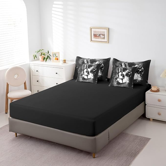 Feelyou Guitar Comforter Set with Sheets King Size Rock Music Bed in a Bag for Boys Girls Teens Carbon Black 7 Pieces Bedding Set Soft Lightweight Microfiber