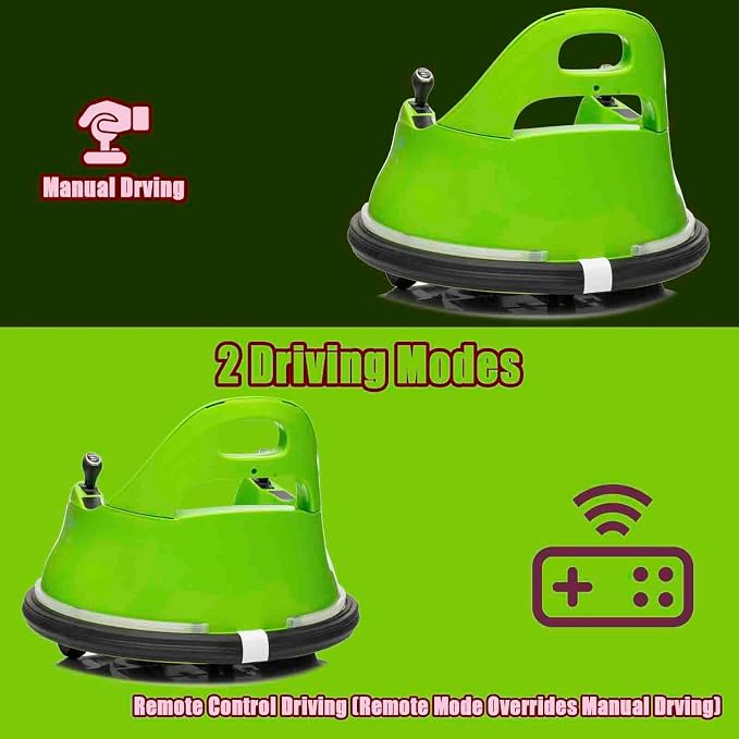 FINITO 12V Ride On Electric Bumper Car for Kids with Remote Control, 360 Degree Spin, LED Lights, Music, Safety Belt for Age 3+ Years Kids, Gift for Boys and Girls