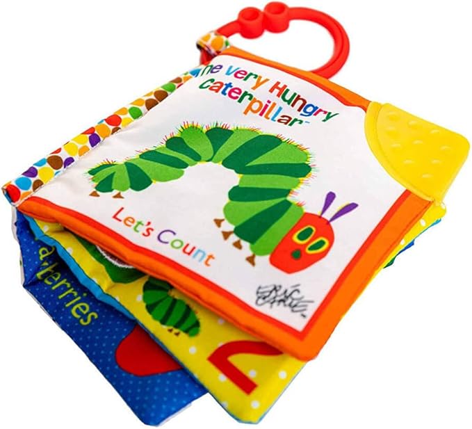 KIDS PREFERRED Let's Count Soft Book - World of Eric Carle the Very Hungry Caterpillar Baby on the Go Clip Teething Crinkle Soft Sensory Book for Babies, 5.25x5.25 Inch (Pack of 12)