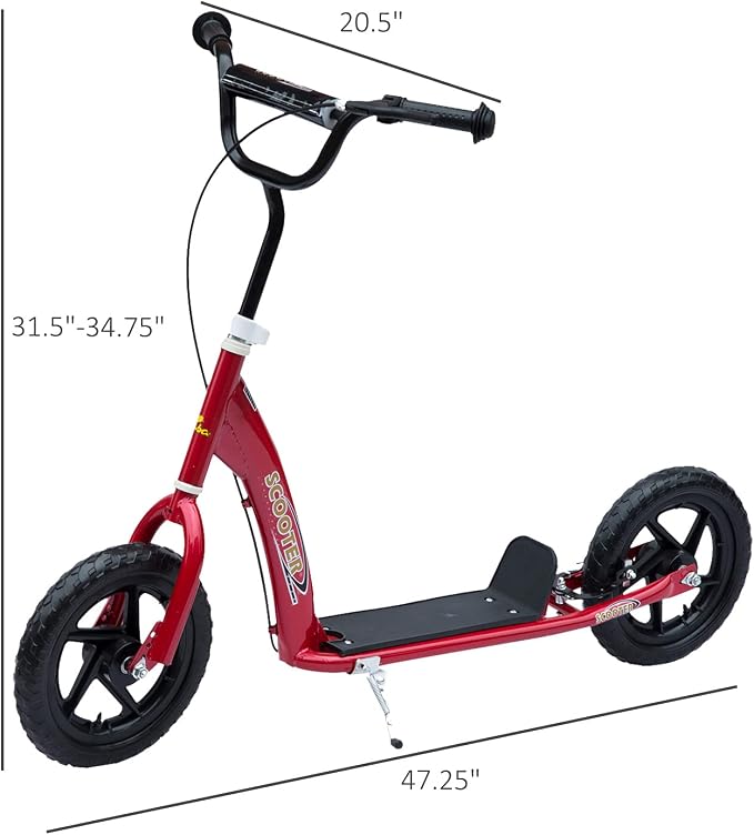 HOMCOM Kick Scooter for Kids 5-12 Years Old, Big Wheel Kids Scooter with Adjustable Height Handlebar, 12" EVA Tyres, Non-Slip Footplate, Rear Brake