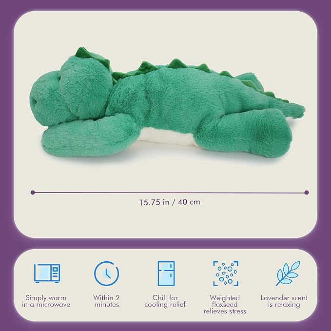 OSOCU® Microwavable & 1.8 LB Weighted Stuffed Animal - Green Dino Heating Pad with Lavender & Tourmaline - Soothing Warm Heatable Plush Toy for Menstrual Cramps, Muscle Aches, Shoulder Tension