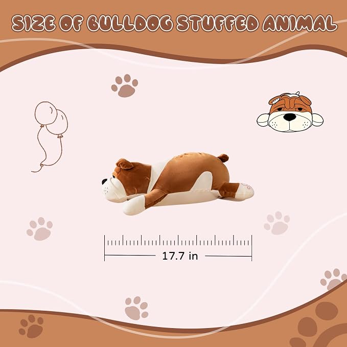 17.7 Inch Large Yellow Bulldog Stuffed Animal,Soft Fluffy Plush Puppy Pillow,Cute Realistic Toy for Kids & Adults,Ideal Birthday Home Decor
