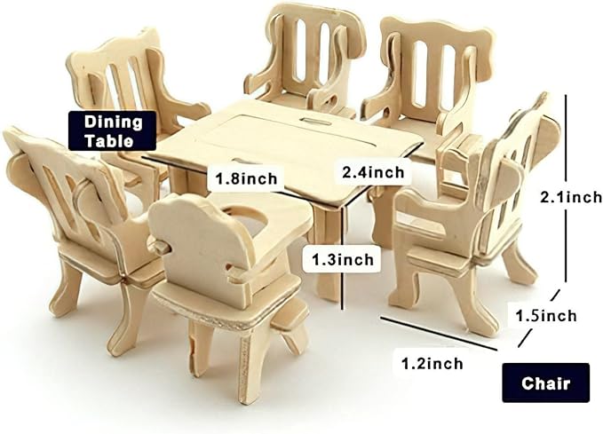 LOVEINUSA 34 PCS DIY Wooden Dollhouse Furniture Set, 1:20 Scale Miniature Room Accessories for Kitchen Living Room Bathroom for DIY Crafts Project