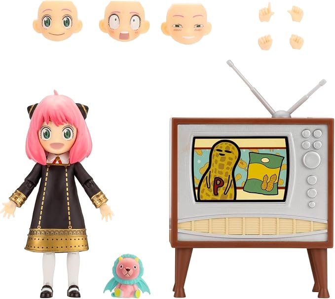 Total Anime Anya Forger - 6.5-Inch Scale Figure with Swappable Faceplates, Alternate Hands, Teddy Bear, and TV Set