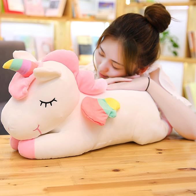 Unicorn Stuffed Animal, Soft Unicorn Plush Hugging Pillow Toy Gifts for Kids (White, 15.7 in)