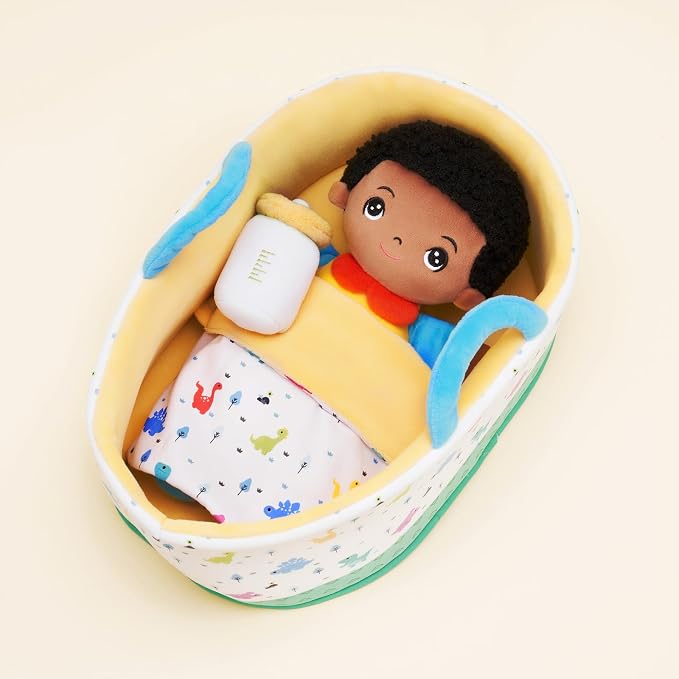 OUOZZZ 10" Soft Black Baby Boy Doll Set, Baby Doll Accessories Pretend Playset for Social Emotional Learning, 2 Year Olds Boy Birthday Gift