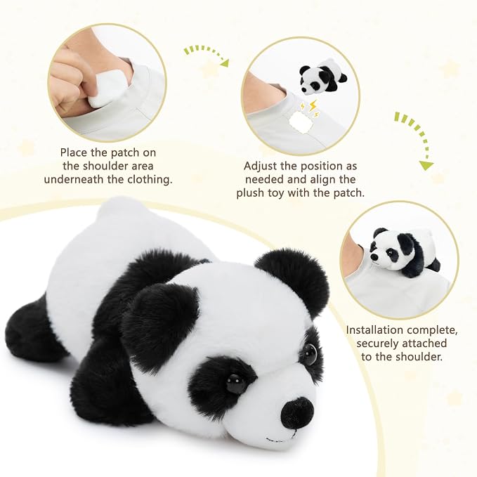Tezituor 2 Pcs Portable Magnetic Plush Toys Set - 7" Shoulder Magnets Panda and Sloth Stuffed Animal Interactive Play - Gift for Girls, Boys, Kids